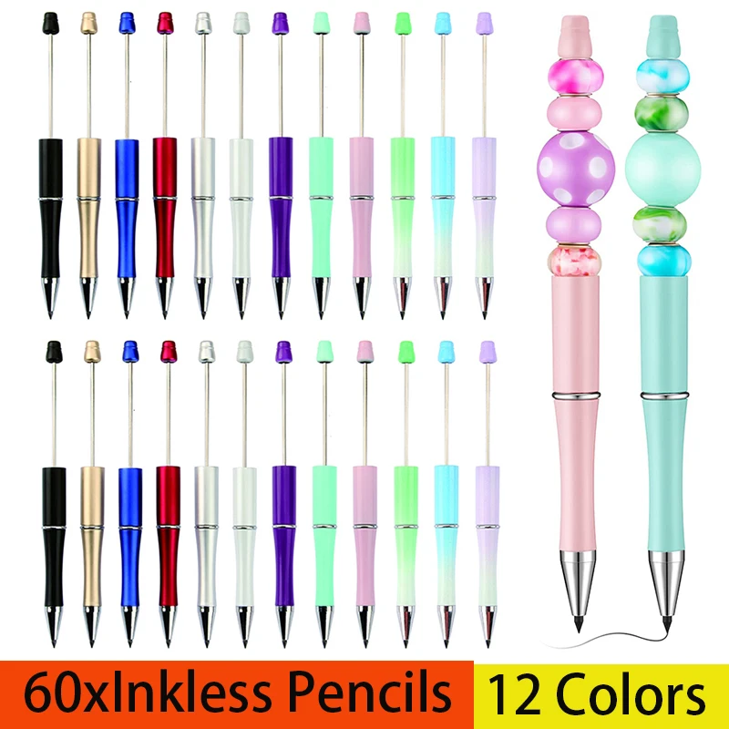 

60Pcs DIY HB Pencils Beaded Pencil Inkless Pencils Writing Pencils Art Sketch Painting Tools Stationery School Supplies