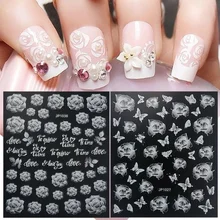 

Nail Art Sticker Adhesive Embossed Gradient White Butterfly Moon Leaves Flower Nail Decal For Nails Tips Beauty