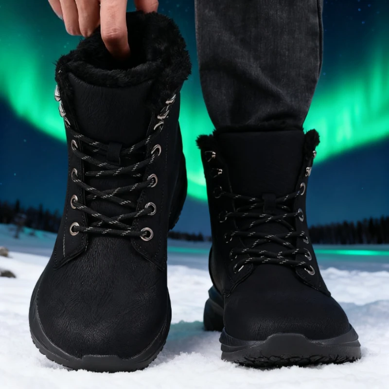 Men's Winter Snow Boots Waterproof Outdoor Warm Faux Fur Lined Shoes 2025 Fashion Outdoor Non-Slip Lace-Up Boots Zapatos Hombre