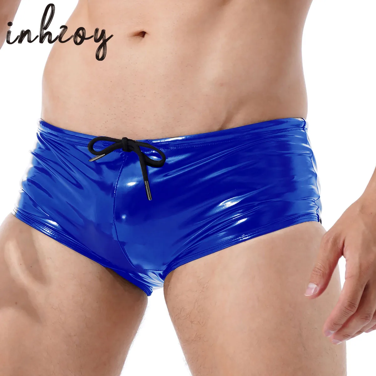 

Mens Wet Look Patent Leather Shorts Bulge Pouch Boxer Briefs Shorts Elastic Waistband Short Pants Clubwear Rave Party Outfit