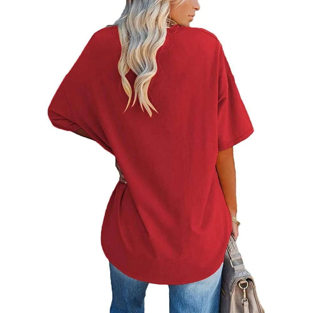 Women's Short Sleeve T Shirt - Cotton Broadcloth Polyester Fabric Top, Loose Fit Tee