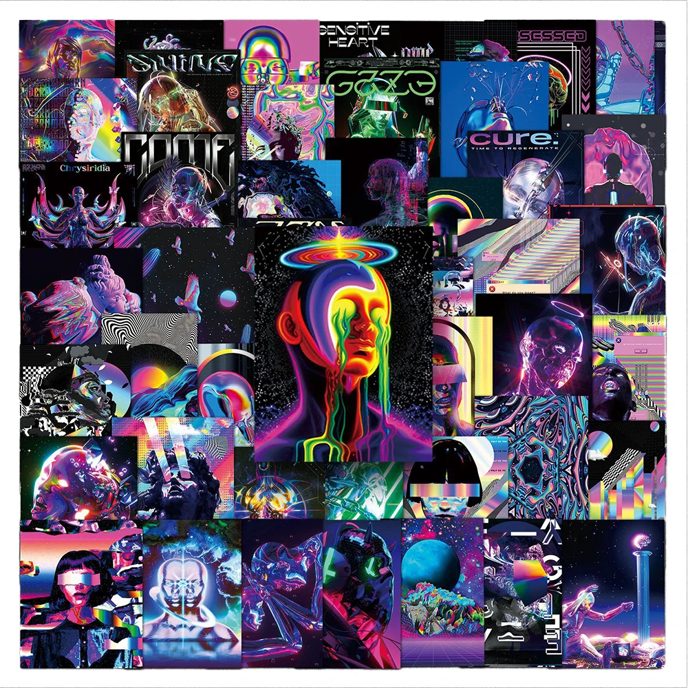 10/30/50pcs Cool Psychedelic Style Graffiti Stickers Cartoon Punk Acid Laser Sticker Skateboard Laptop Guitar Phone Decals Decor