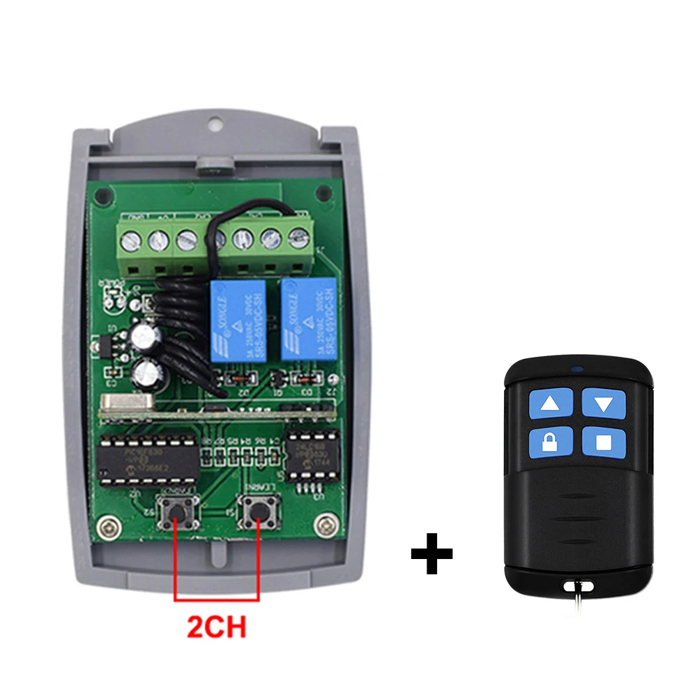 Universal Garage Door Remote Control Receiver DC 12-24V 433MHz Fixed Rolling Code Gate Relay Module Command Transmitter Switch