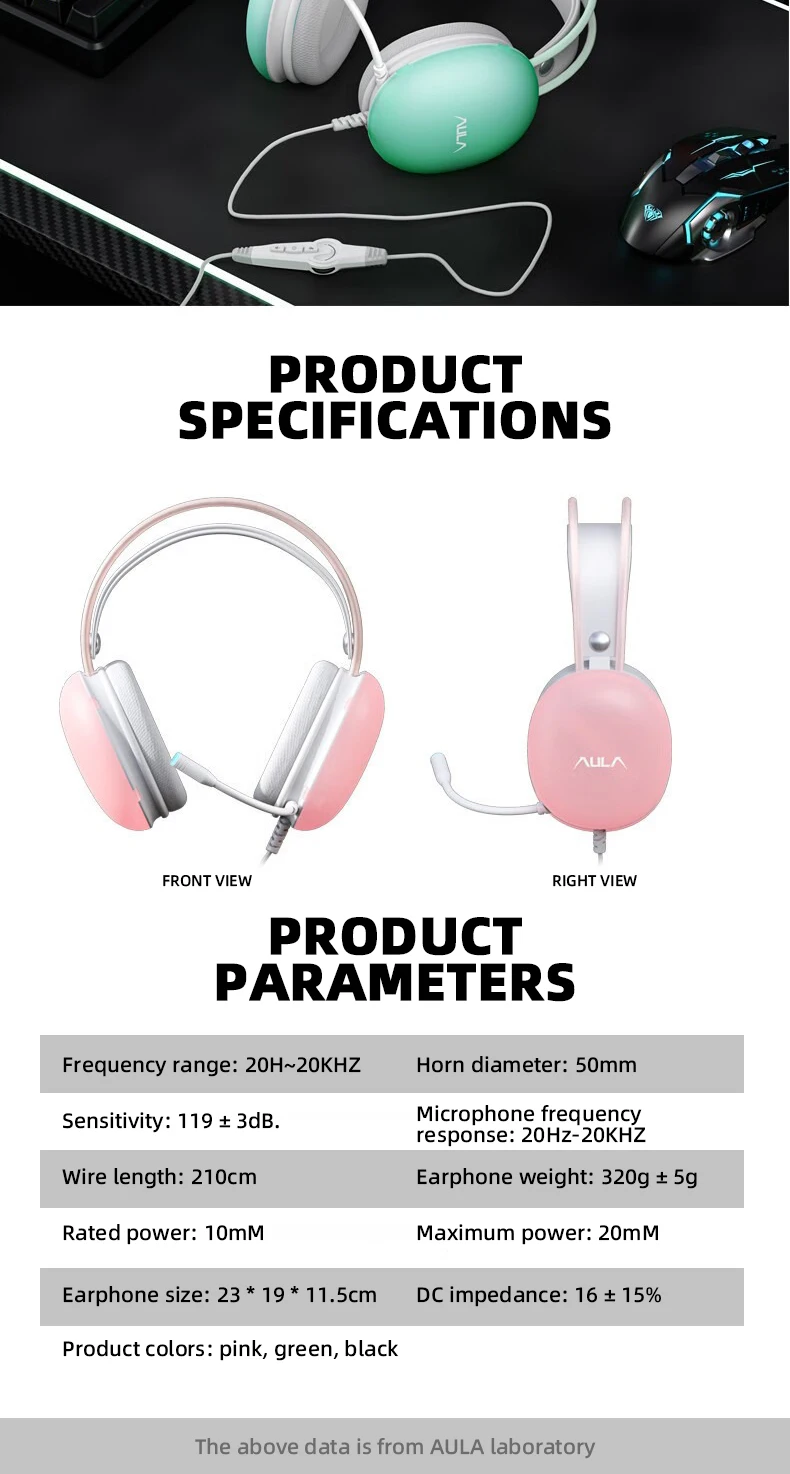 Aula s505 gaming headset med rgb lys og usb kabel_voghion.com