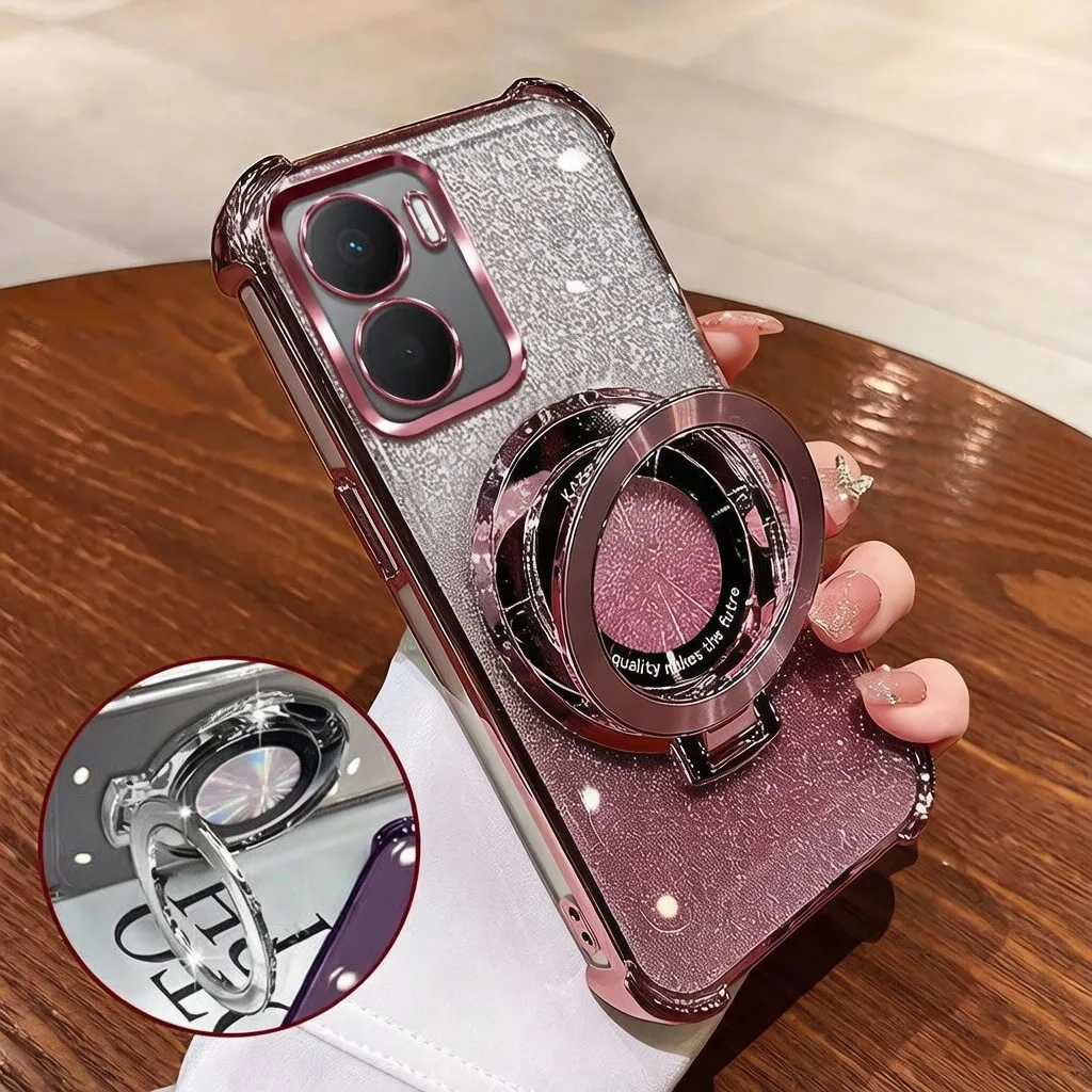 Luxury Plating Glitter Stand Phone Case - Shockproof Four Corner Soft Cover