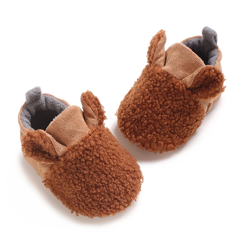 Baby Girl Boy Sock Shoes Fall Winter Warm Flats Soft Sole Crib Shoes for Newborn Toddlers Cute Fleece Patchwork Caual
