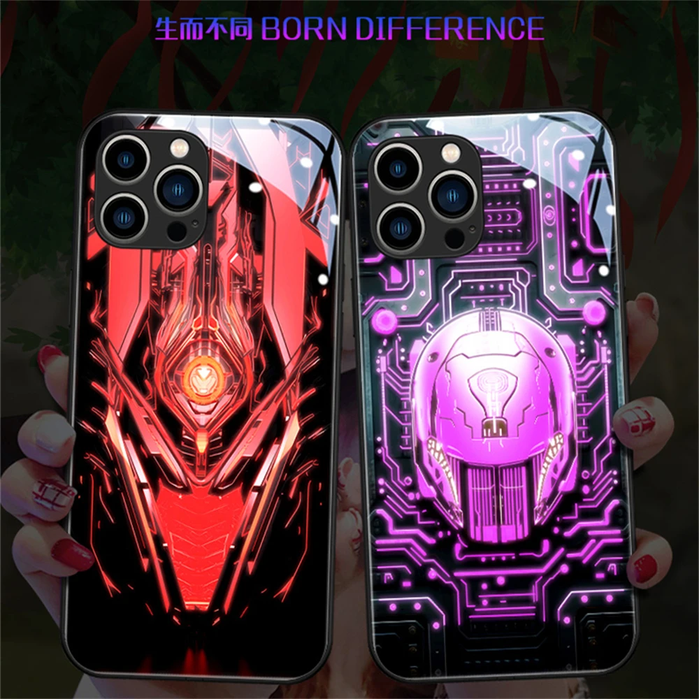 Punk Armor LED Light Glow Luminous Phone Case Voice Controlled Shells For Samsung S10 S9 Note9 10 20 A54 A53 A14 A50 A73 A72 A33