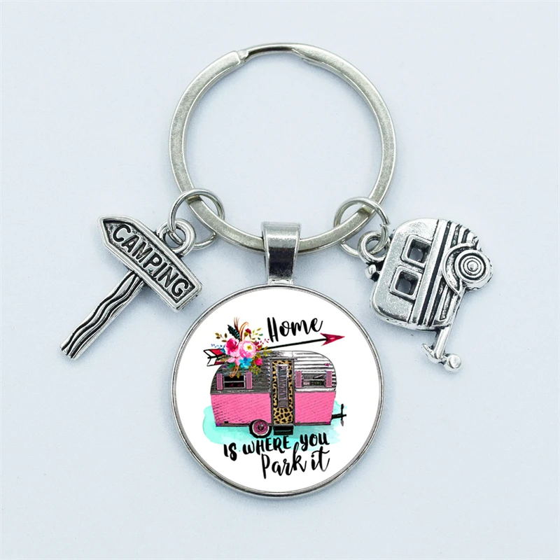 Cute Camper Wagon Keychain, I Love Camping Keychain, Trailer Signpost Keychain, Vacation Travel Memorial Jewelry Gifts - Image 6