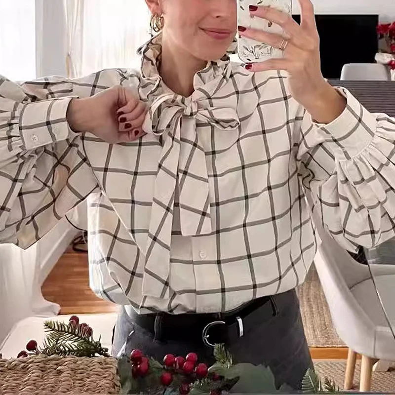 Camisas De Manga Abombada Y2k Para Mujer, Con Lazo Frontal