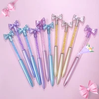 10Pcs/Lot Cute Bow Knot Ballpoint Pens Bow-tie Rotating Crystal Writing Gel Pen Black Blue Ink Office Supplies School Stationery