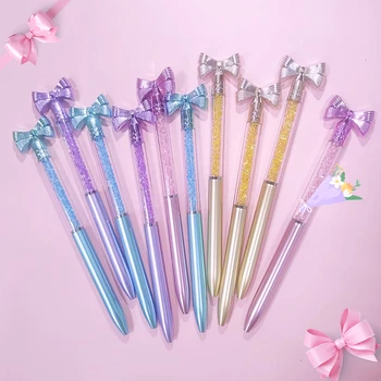 10Pcs/Lot Cute Bow Knot Ballpoint Pens Bow-tie Rotating Crystal Writing Gel Pen Black Blue Ink Office Supplies School Stationery 1