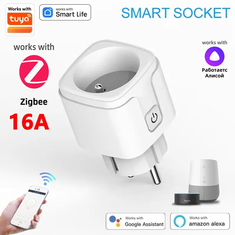 Presa Intelligente Zigbee EU 16A/20A con Monitoraggio Consumi, Controllo Vocale e Temporizzazione, Compatibile con Tuya, Alexa, Google Home, Alice