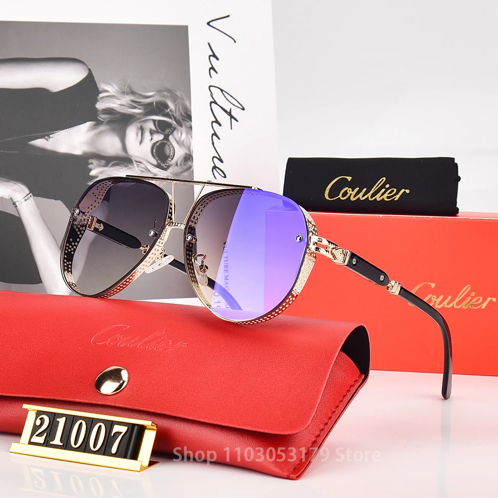 Coulier High Quality Goggle Women Metal Sun Glasses Classic Business Anti Blue Light Shades Leopard Driving Men Sunglasses UV400