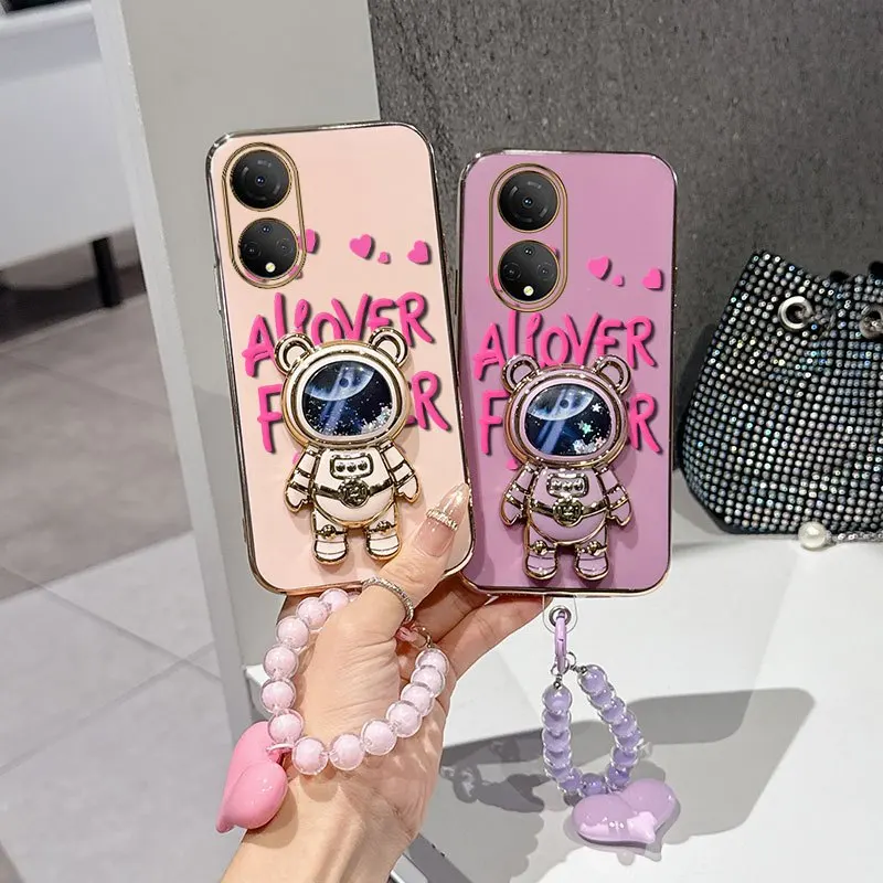 3-Piece Set: Pink Font Phone Case with Bead Lanyard and Stand