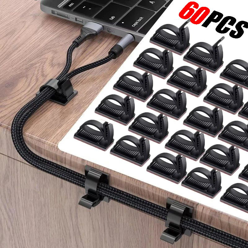 60/30/10PCS Self Adhesive Cable Management Organizer Clips Adjustable Desk Tidy Wire Cord Fixer Fastener Clips For Home Office