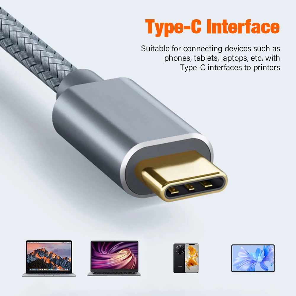 Premium USB C to Type B 2.0 Data Cable for Printers and Electronic Instruments