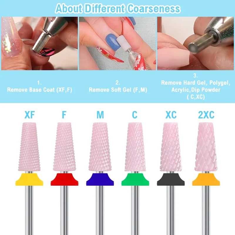 5 In 1 Pink Ceramic Nail Drill Bits Carbide Left Right Hand Milling Cutter Gel Remover Polishing Peeling Manicure Tools 3/32