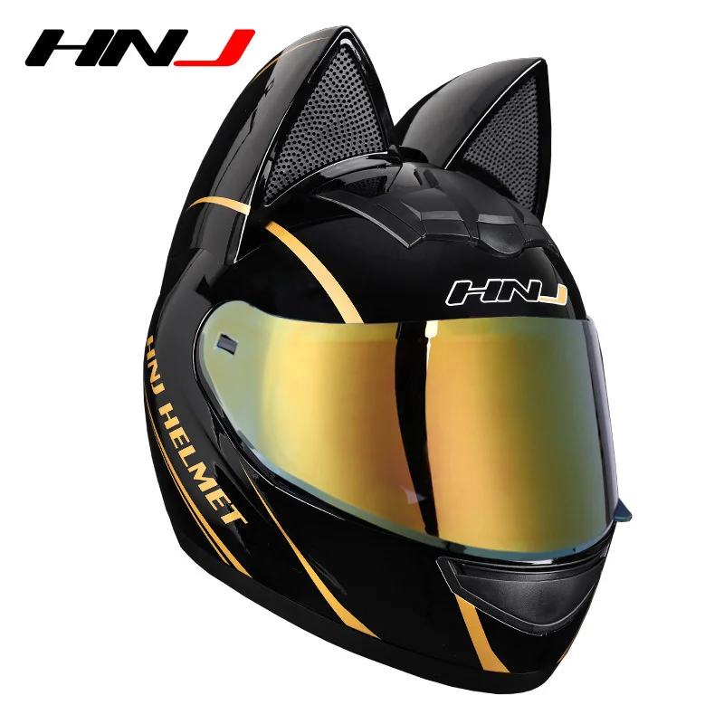 thumbnail image 1 of Envía 2 regalos Casco de motocross de cara completa aprobado por DOT Casco de motocicleta con orejas de gato para adultos Hombre Mujer, 1 of 5