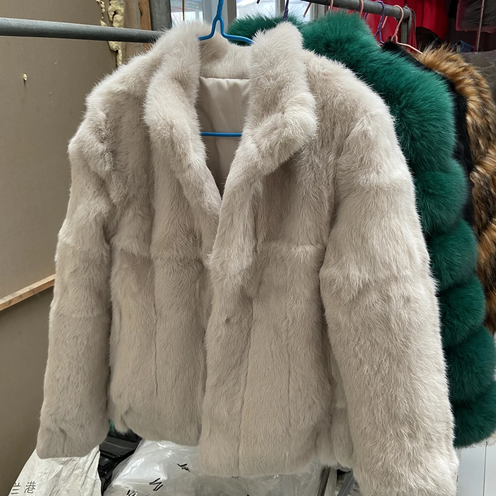 Natural Rabbit Fur Coat Women Winter Jacket Real Leather And Fur Bolero Women's Clothing Female Outerwears With 2024 Black Cold 3