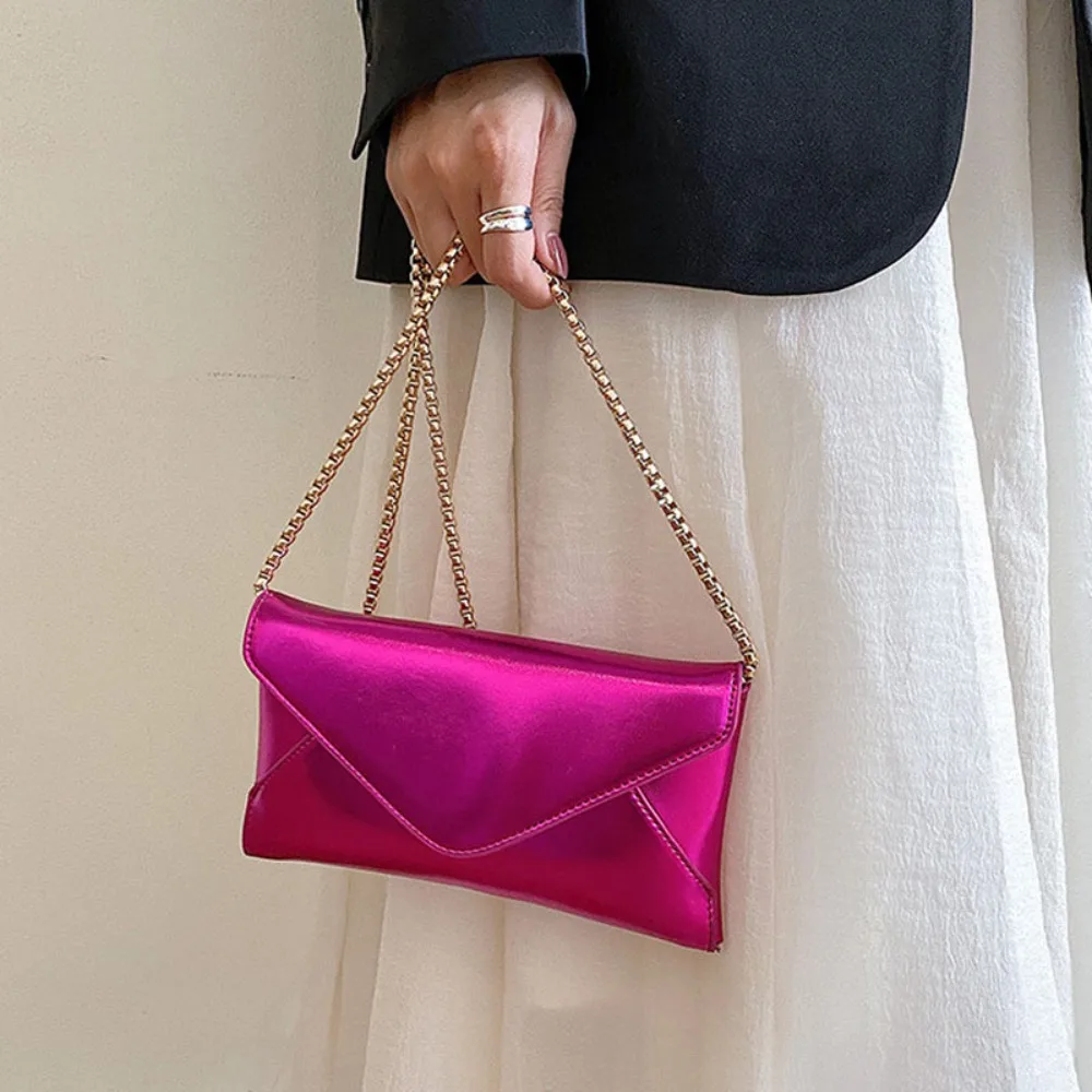New Women's Evening Shoulder Bag Leather Clutch Purse Wedding Party Prom Wedding Envelope Handbag Silver Crossbody with Chain