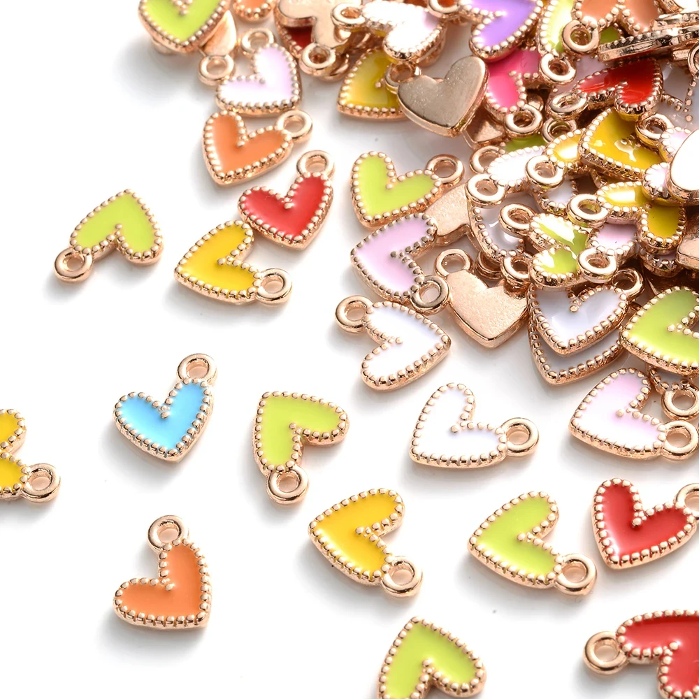 9x10mm alloy heart charms Colorful Alloy Heart Charms for DIY Bracelet Necklaces Jewelry Making Accessories 50Pcs