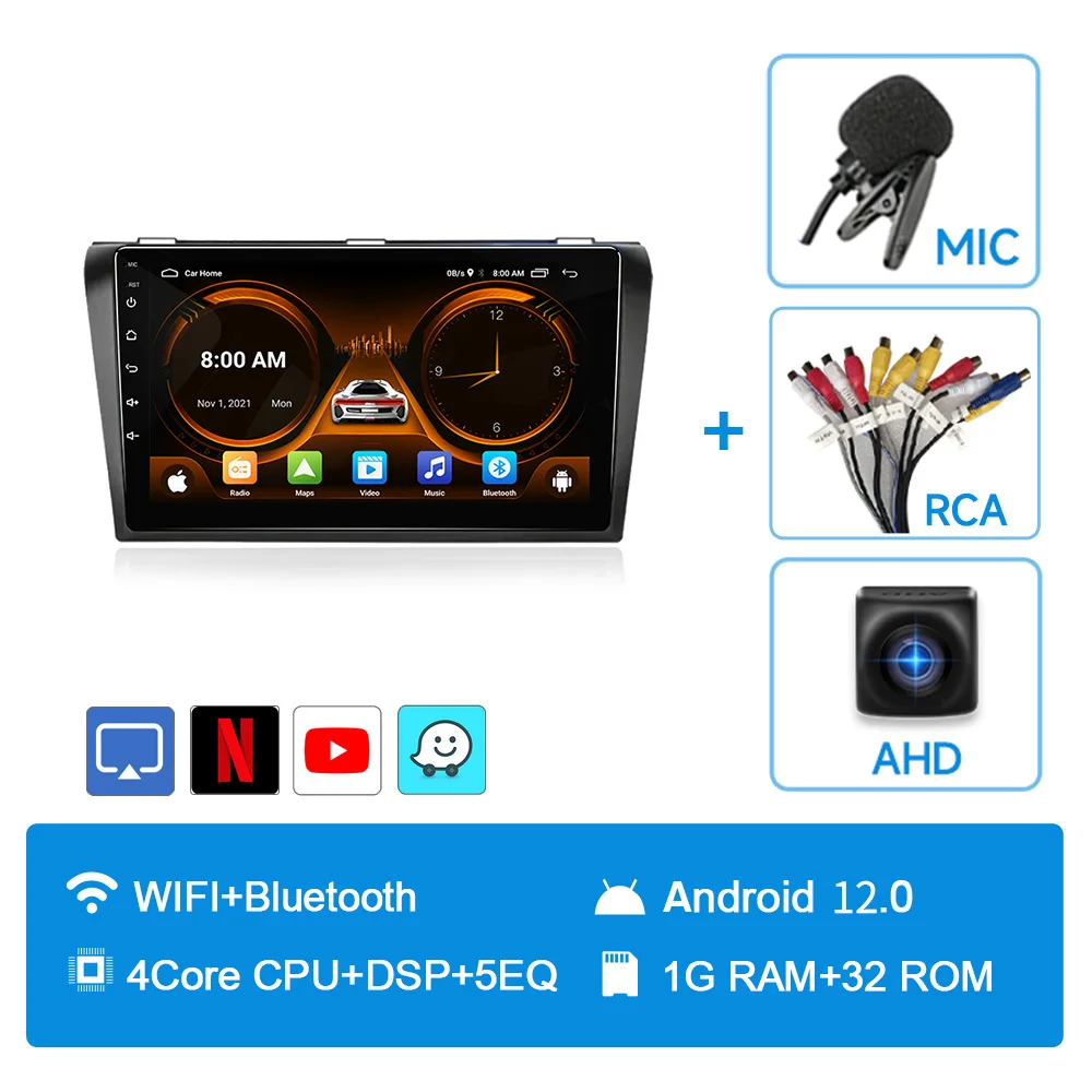 JIUYIN Android 12 Carplay for Mazda 3 2004 2005 2006 2007