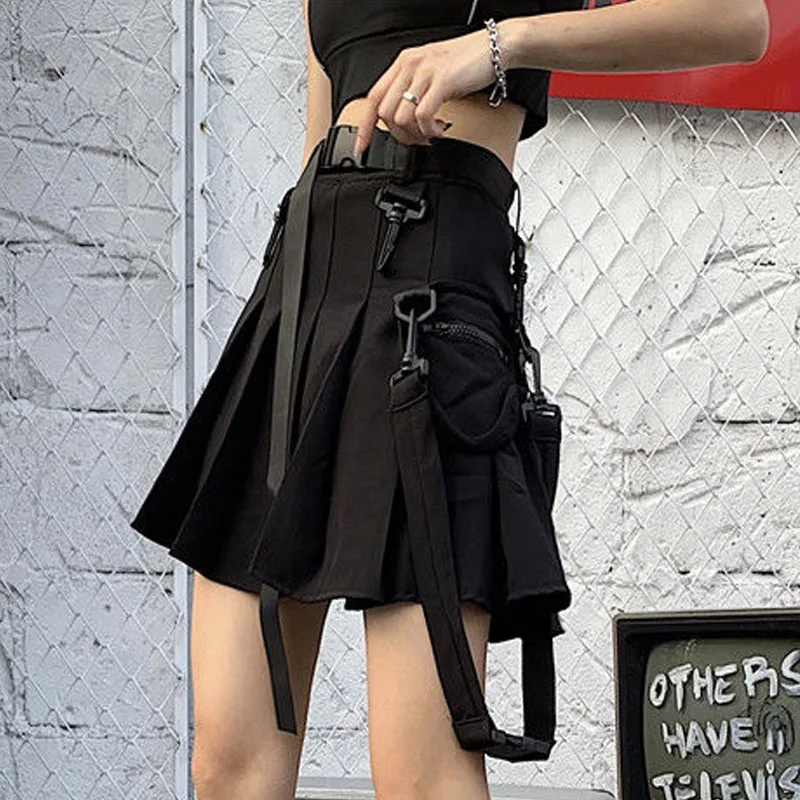 

Черная юбка-карго в стиле Харадзюку, винтажная плиссированная юбка с высокой талией в стиле панк-рок, ретро, повседневная Готическая уличная одежда Y2k, 2024