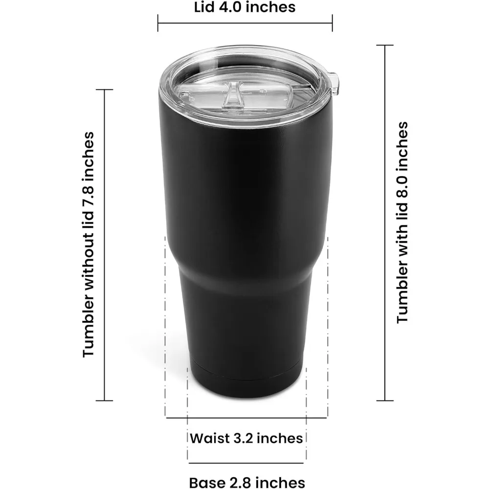 30 ounce insulated cup with lid and straw, stainless steel, leak proof, BPA free, powder coated (black, 25pcs)