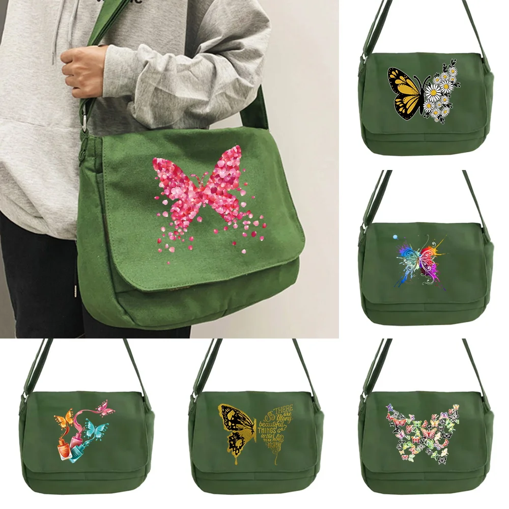 Messenger Bag Leisure Time Multi-function Messenger Bag College Students In Class Portable One-shoulder Butterfly Pattern Bags