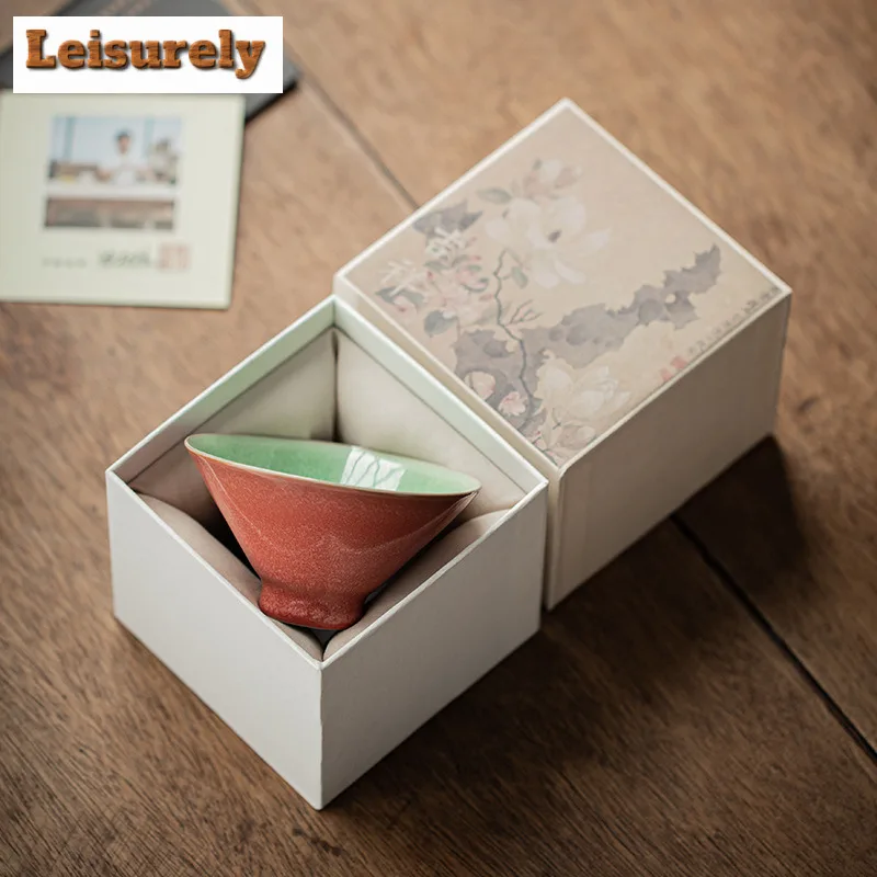 120ml Kiln Fambe Cowpea Red Bamboo Hat Teacup Handmade Tea Bowl Jug Tea-tasting Smelling Cup Chazhan Master Cups For Tea Craft