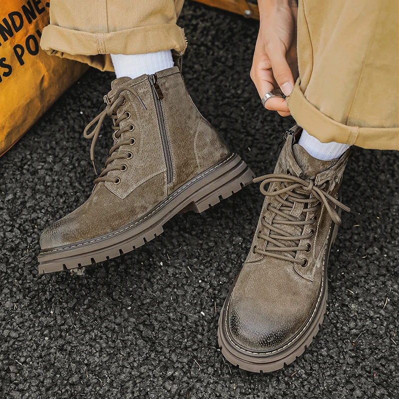 

2023 Mens Ankle Boots Durable Breathable Senior Boot for Men Outdoor Non Slip Fashion Motorcycle Boots Man Casual Shoes Sneakers
