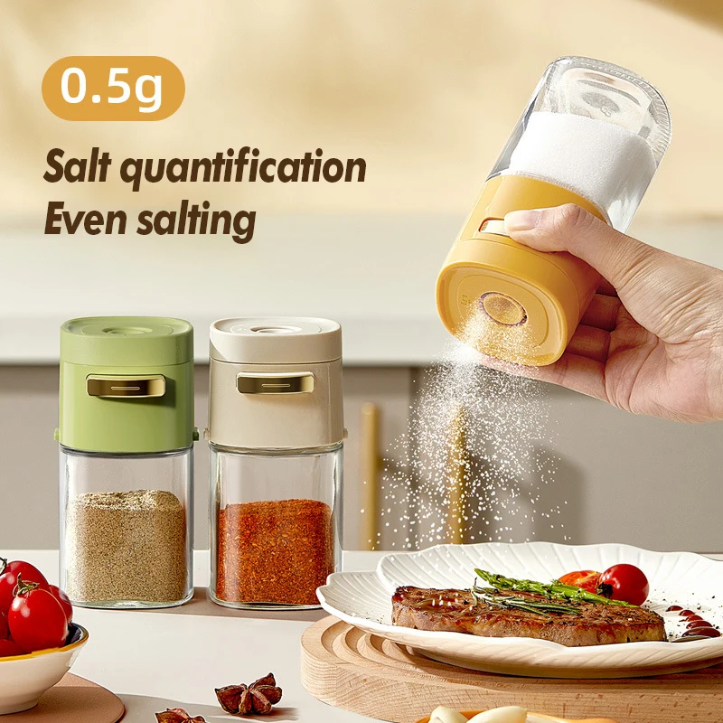 Kitchen Quantitative Salt Bottle Glass Sealed Moisture-Proof Seasoning Jar Adjustable
