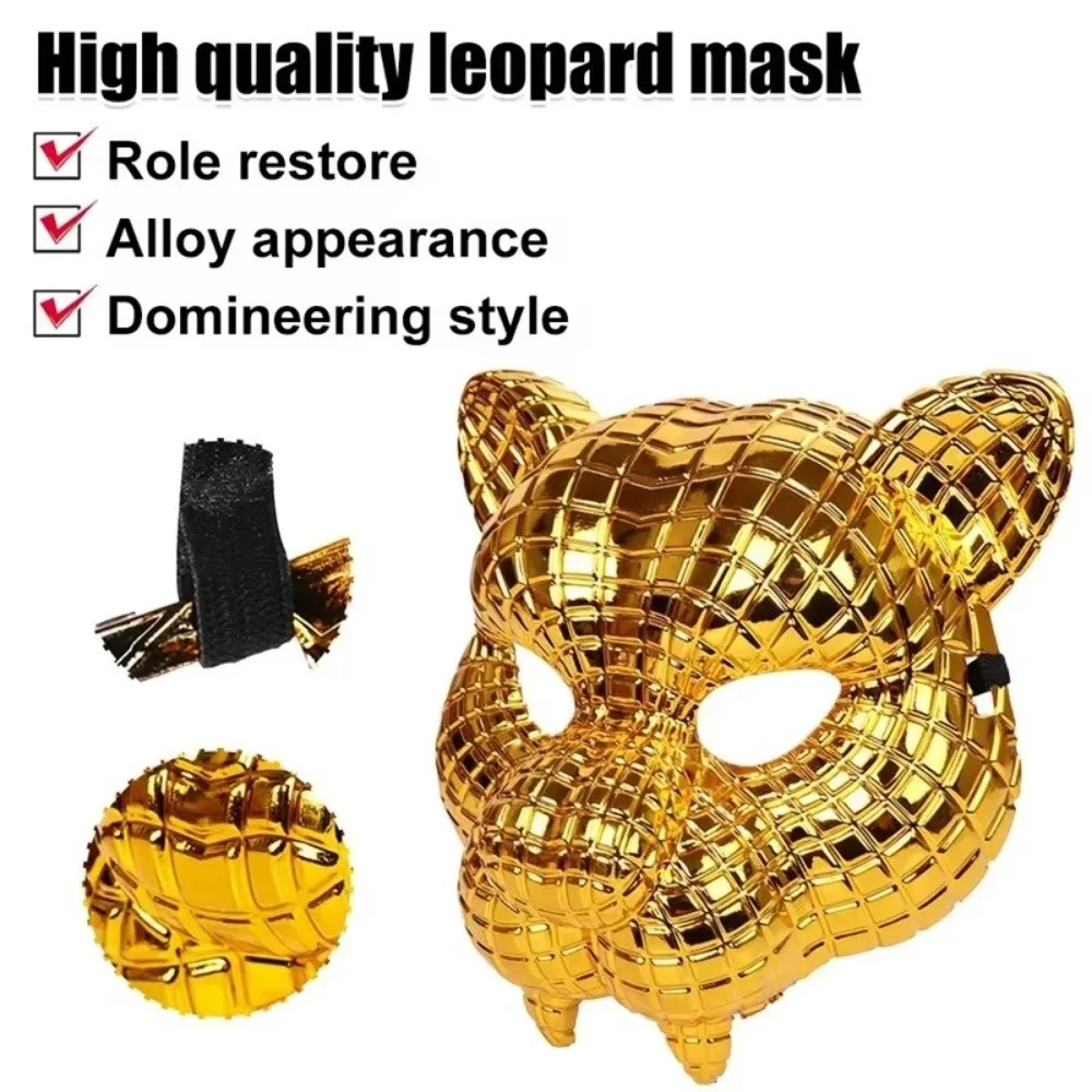 Tier-Leoparden-Gesichtsmaske aus Kunststoff, verstellbare Party-Ballmaske mit elastischen Bändern, goldene Kostüm-Cosplay-Maske, Kostümzubehör – Detail 10