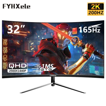 FYHXele 데스크탑 디스플레이용 게이밍 모니터, 32 인치 165hz 모니터, 2K QHD MVA 커브드 R2800, HDMI 호환 모니터