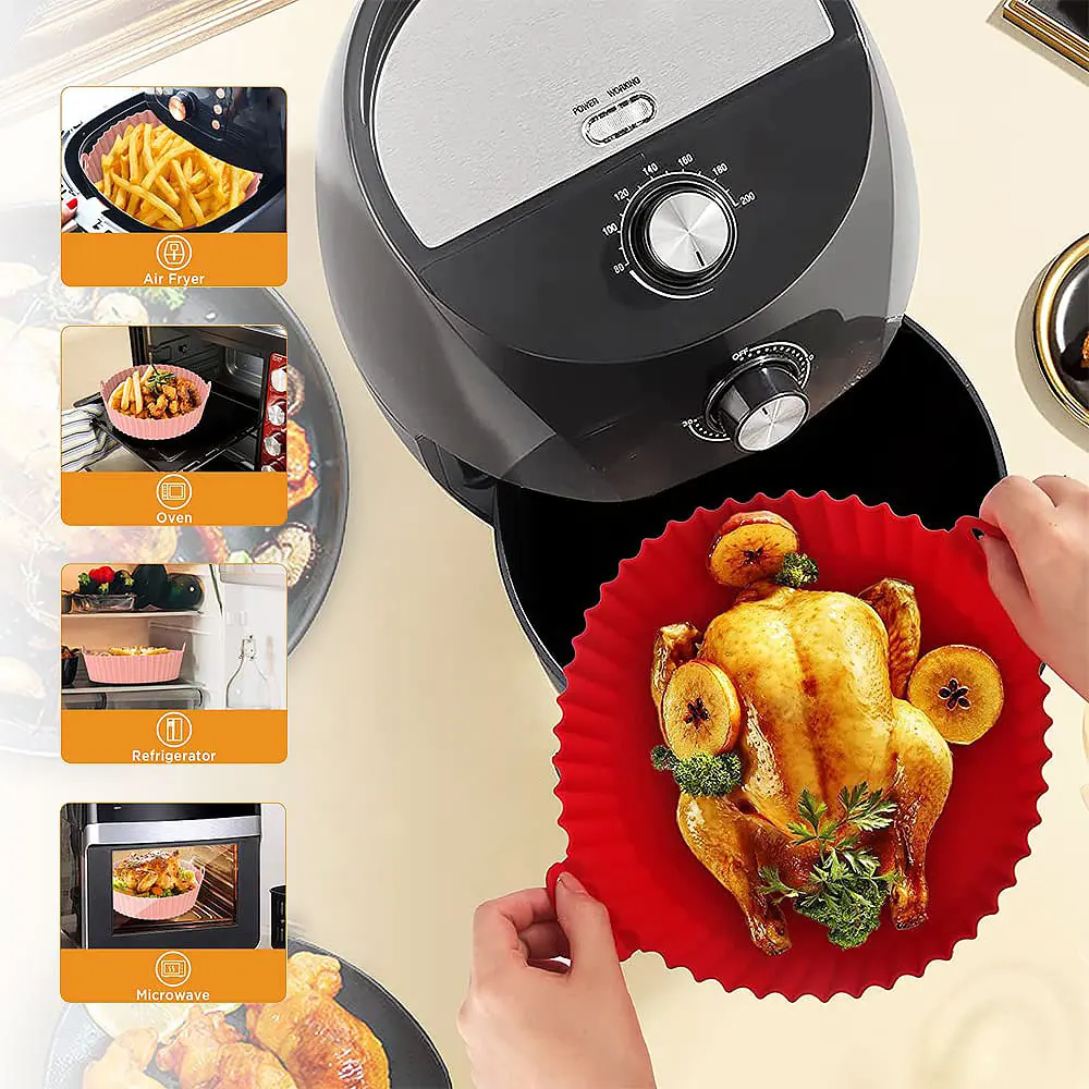 Silicone Air Fryer Oven Baking Tray Fried Chicken Basket Mat Silicone Pot Round Square Replacement Grill Pan Accessories