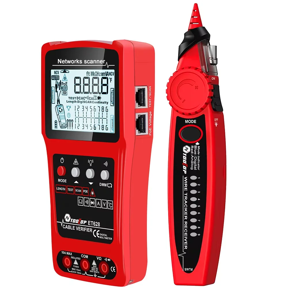 TOOLTOP 3 in 1 LAN Cable Tester Visual Fault Locator Multimeter 600M Length Measure Cable Mapping POE Rj45 Network Tracker
