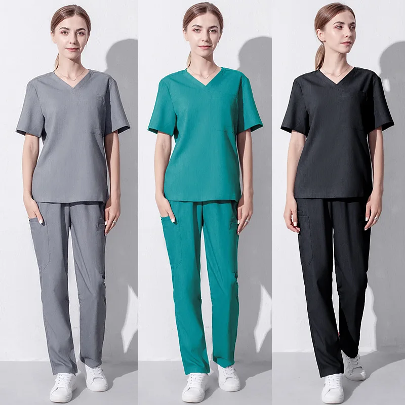 

Doctor Elastic Workwear Surgical Suit Short sleeved Nurse Scrub sets beauty salon Dental Clinic Lab Medical uniform overalls