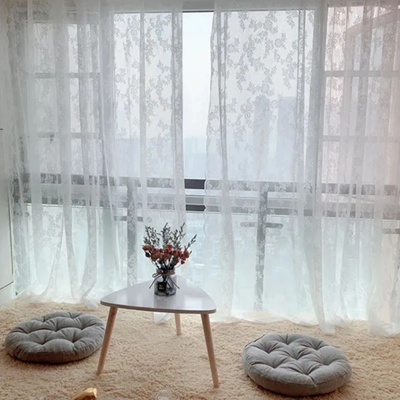 French Lace Curtains White Tulle Window Blind Living Room Bedroom Supplies Breathable Screen Curtain Wedding Decor Curtains тюль 5