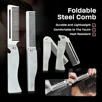 New Type1/2PCS Portable Steel Combs Folding Pocket Beard Combs For Men Oil Head Hair Styling Comb Salon Barber Tools For Haircut 2