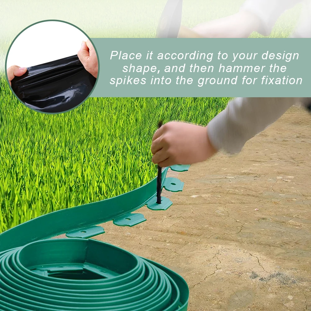 【Breeins】Landscape Edging Length No Digging Garden Edging Kit Include 15/30 Spikes, Premium Yard Edging Fence with One Spike p