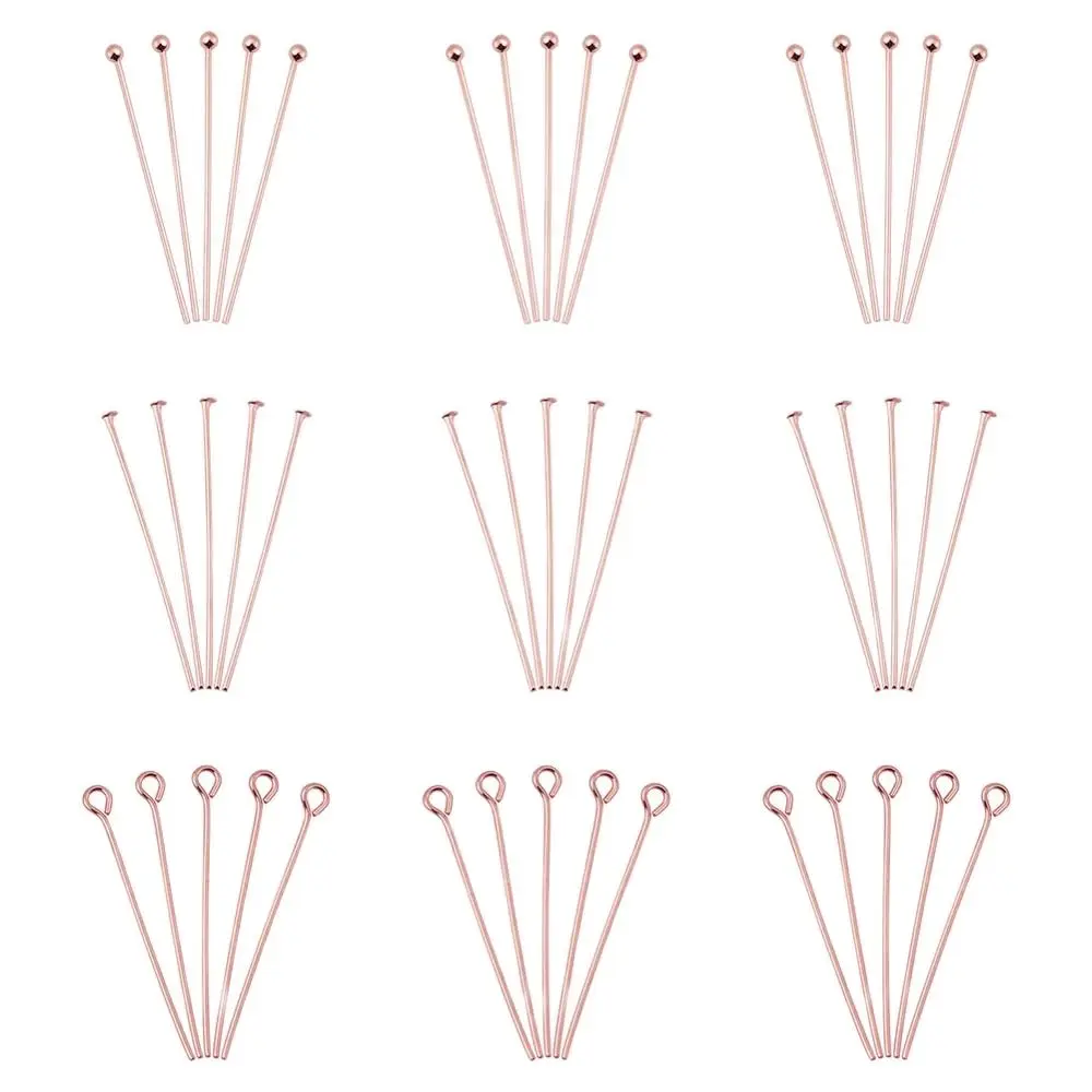 

300pcs/Box Brass Flat Head Pins Accessories Rose Gold Color with Ball Head Pins and Flat Head Pins Jewelry DIY Making