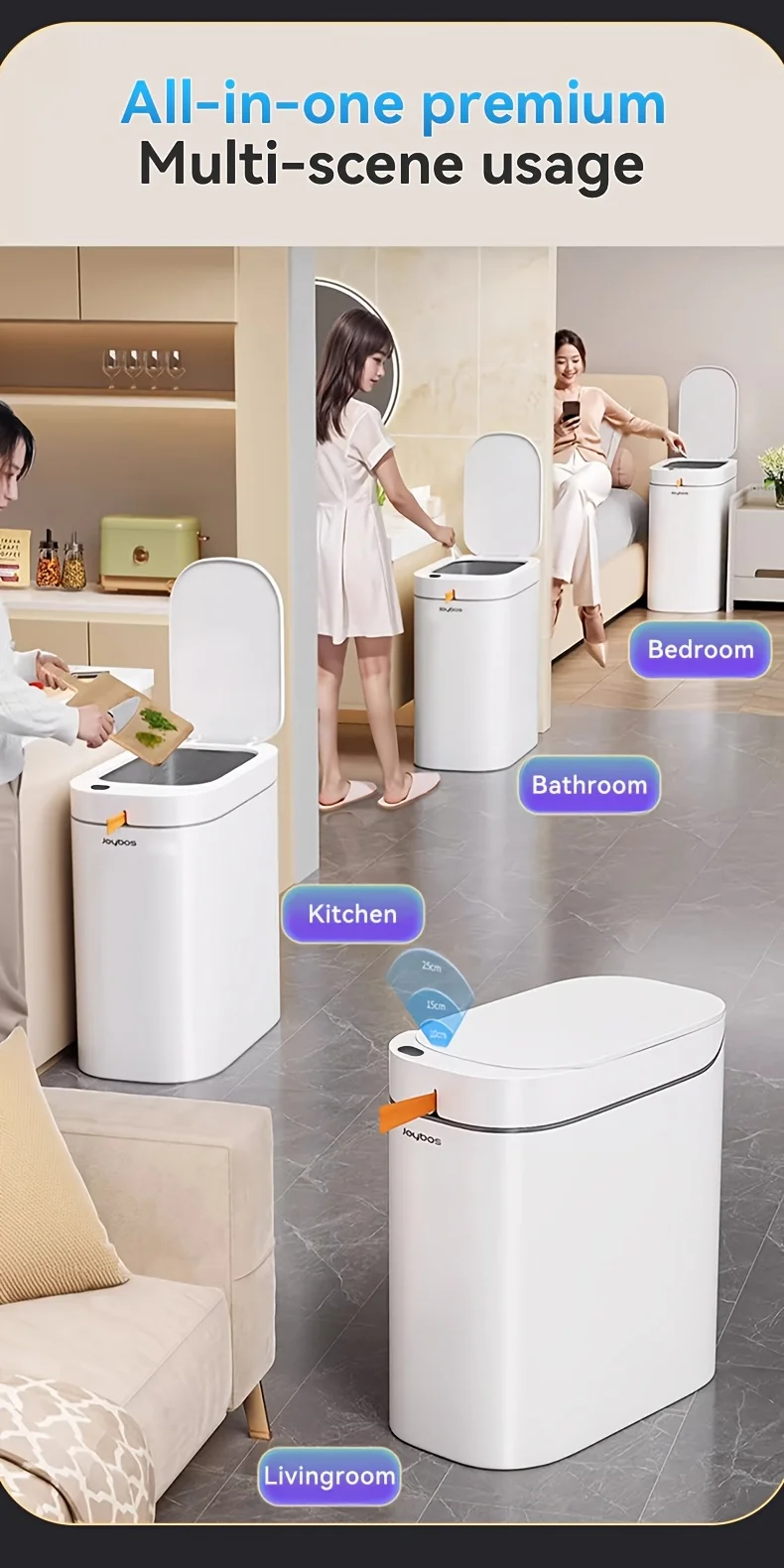 Smart Sensor Trash Can JOYBOS Rechargeable Auto Adsorption Bag Garbage Can For Toilet Living Room Kitchen Household Items