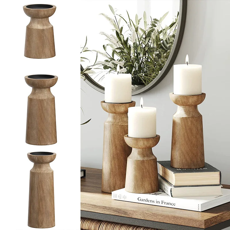 

Wood Candlestick Retro Candle Holder For Home Decor Wedding Dining Table Center Piece Ornament Party Decor Candlesticks