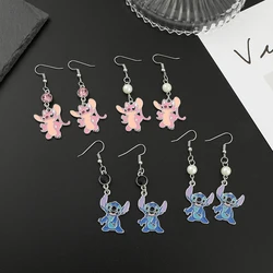 Disney Lilo & Stitch Drop Earrings for Women Girls Cosplay Accessories Stitch and Angel Pearl Crystal Pendant Earring Gifts