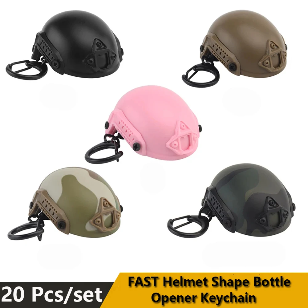 

20 PCS/SET Tactical Keychain FAST Helmet Shape Bottle Opener Keychain Mini Model Outdoor Hunting Hiking Beer Opener