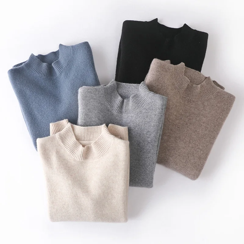 Pullover Cashmere Sweater 2023 New Casual Business Men's Sweater Solid Color Knitted Full Sleeve 100% Pure Wool Men's Sweater 6