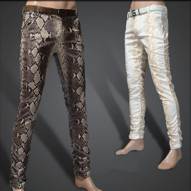 Faux Python Snake Print Leather Pants 