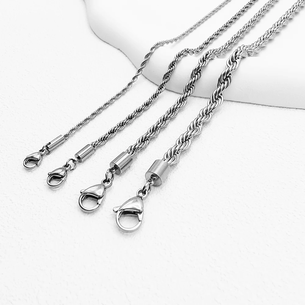 eManco 2/3/4/5MM Rope Chain Necklace Silver Color Chains Stainless Steel Never Fade Waterproof Choker Men Women Jewelry