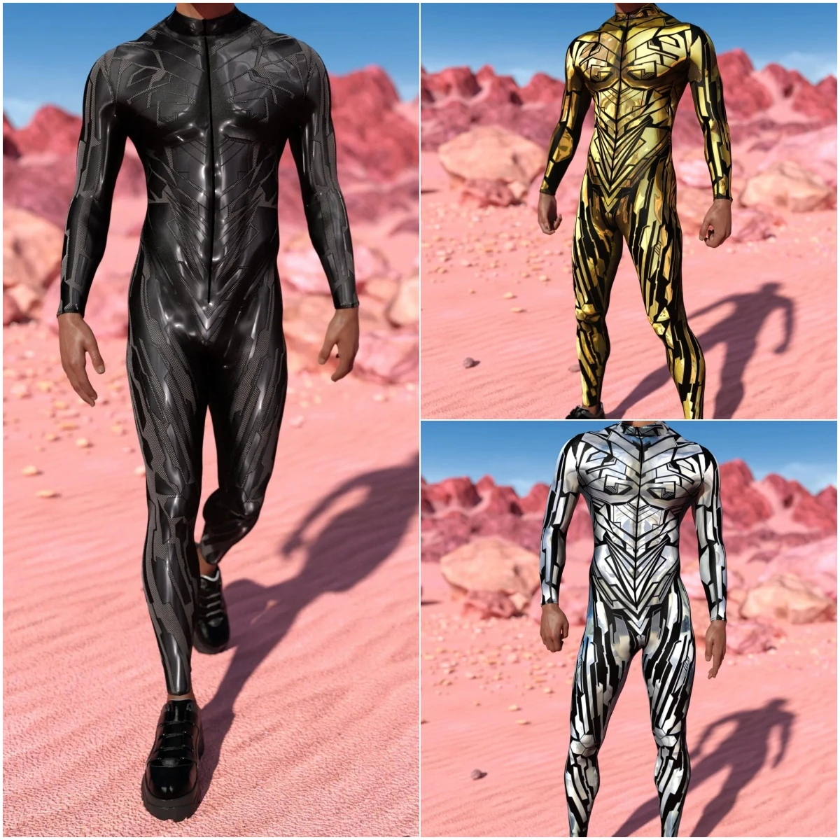 Kid Men Woman Burnning Man Festival Outfit Female Party Catsuit Zentai Bodysuits Pink Green Print Costume Carnival Jumpsuit