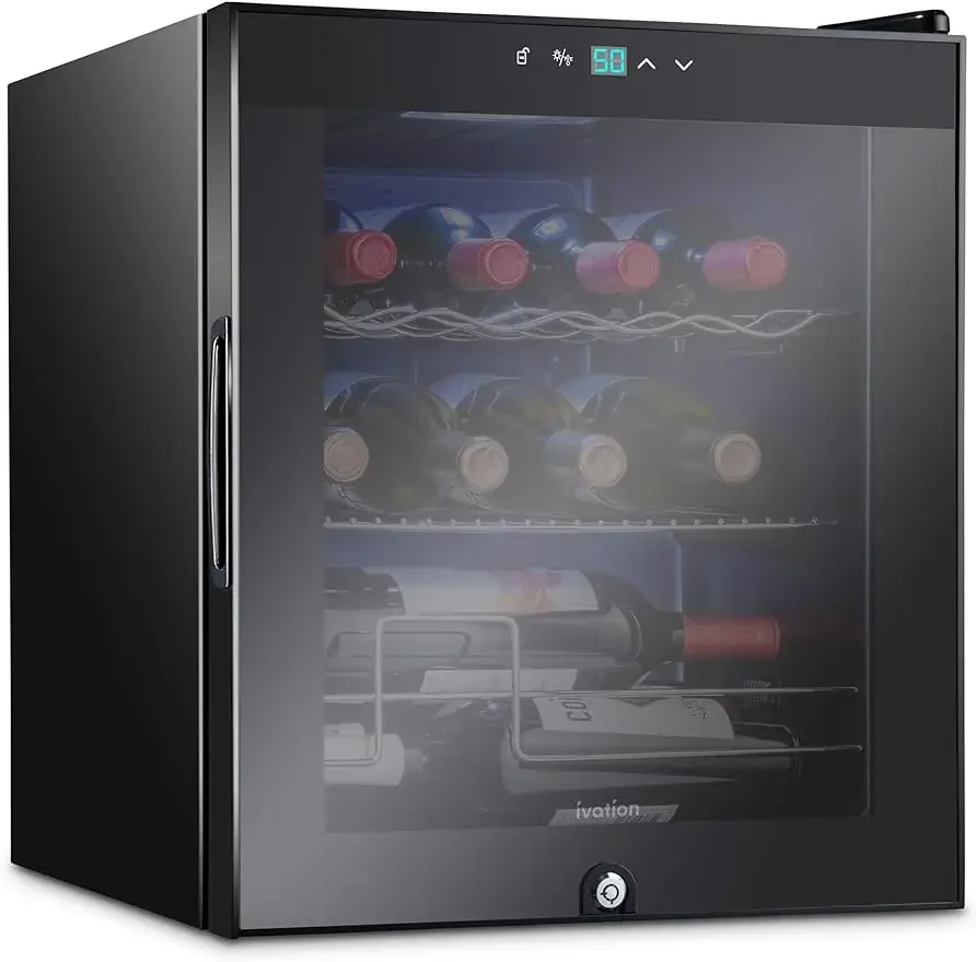 12 Bottle Compressor Wine Cooler Refrigerator W/Lock Large Freestanding Wine Cellar for Red White Champagne or Sparkling